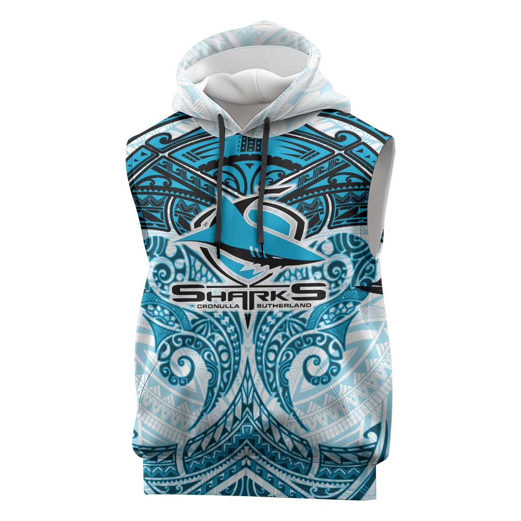 Personalized Cronulla-Sutherland Sharks Sleeveless Hoodie Polynesian Tribal Pattern Style