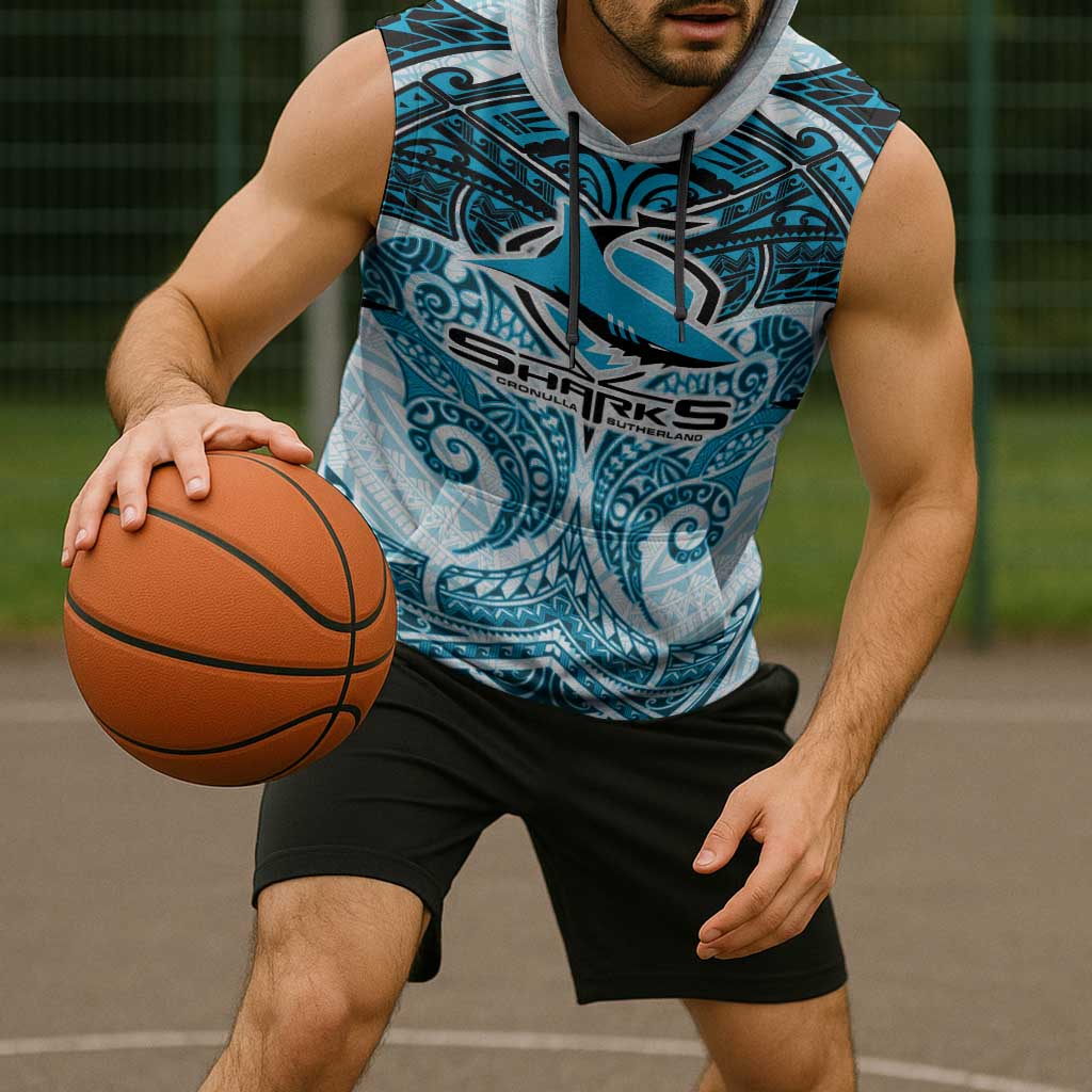 Personalized Cronulla-Sutherland Sharks Sleeveless Hoodie Polynesian Tribal Pattern Style