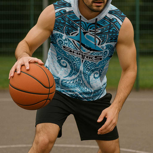 Personalized Cronulla-Sutherland Sharks Sleeveless Hoodie Polynesian Tribal Pattern Style