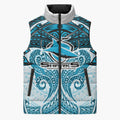 Personalized Cronulla-Sutherland Sharks Sleeveless Puffer Jacket Polynesian Tribal Pattern Style
