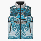 Personalized Cronulla-Sutherland Sharks Sleeveless Puffer Jacket Polynesian Tribal Pattern Style