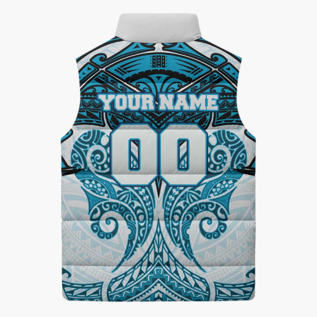 Personalized Cronulla-Sutherland Sharks Sleeveless Puffer Jacket Polynesian Tribal Pattern Style