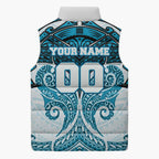 Personalized Cronulla-Sutherland Sharks Sleeveless Puffer Jacket Polynesian Tribal Pattern Style