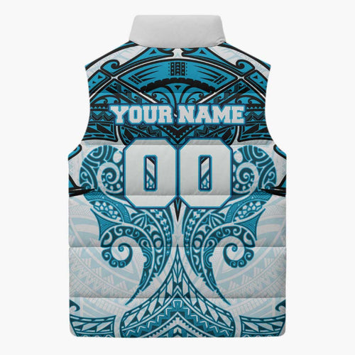 Personalized Cronulla-Sutherland Sharks Sleeveless Puffer Jacket Polynesian Tribal Pattern Style