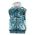 Personalized Cronulla-Sutherland Sharks Sleeveless Zip Hoodie Polynesian Tribal Pattern Style
