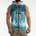 Personalized Cronulla-Sutherland Sharks Sleeveless Zip Hoodie Polynesian Tribal Pattern Style