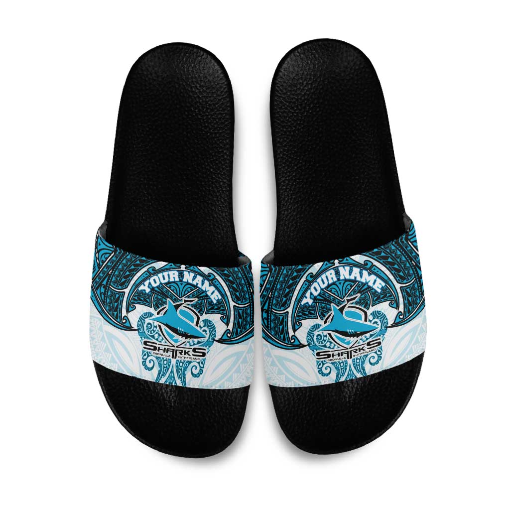 Personalized Cronulla-Sutherland Sharks Slide Sandals Polynesian Tribal Pattern Style