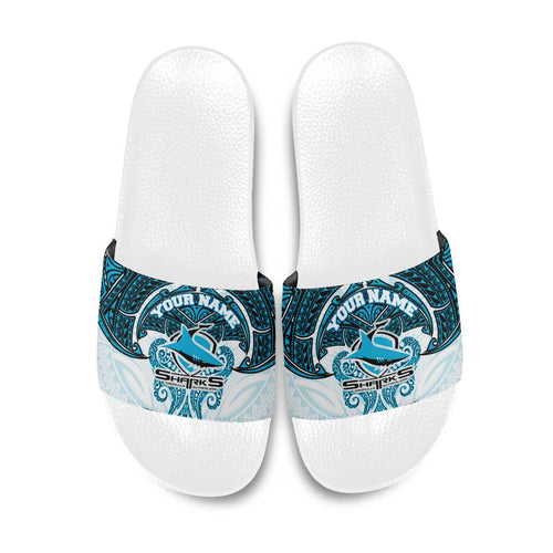 Personalized Cronulla-Sutherland Sharks Slide Sandals Polynesian Tribal Pattern Style