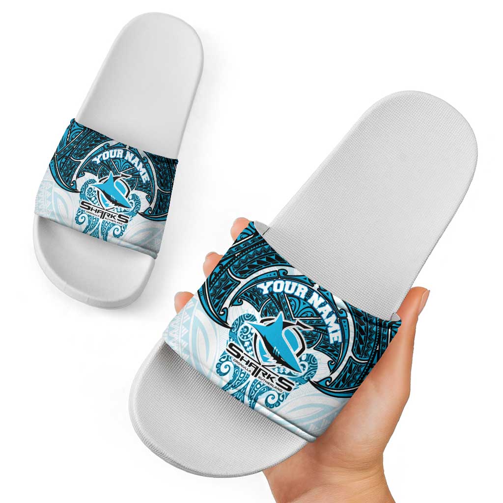 Personalized Cronulla-Sutherland Sharks Slide Sandals Polynesian Tribal Pattern Style