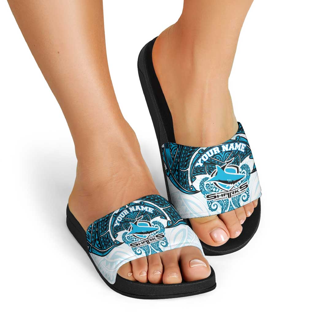 Personalized Cronulla-Sutherland Sharks Slide Sandals Polynesian Tribal Pattern Style
