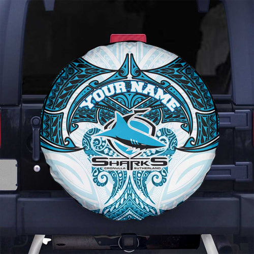 Personalized Cronulla-Sutherland Sharks Spare Tire Cover Polynesian Tribal Pattern Style