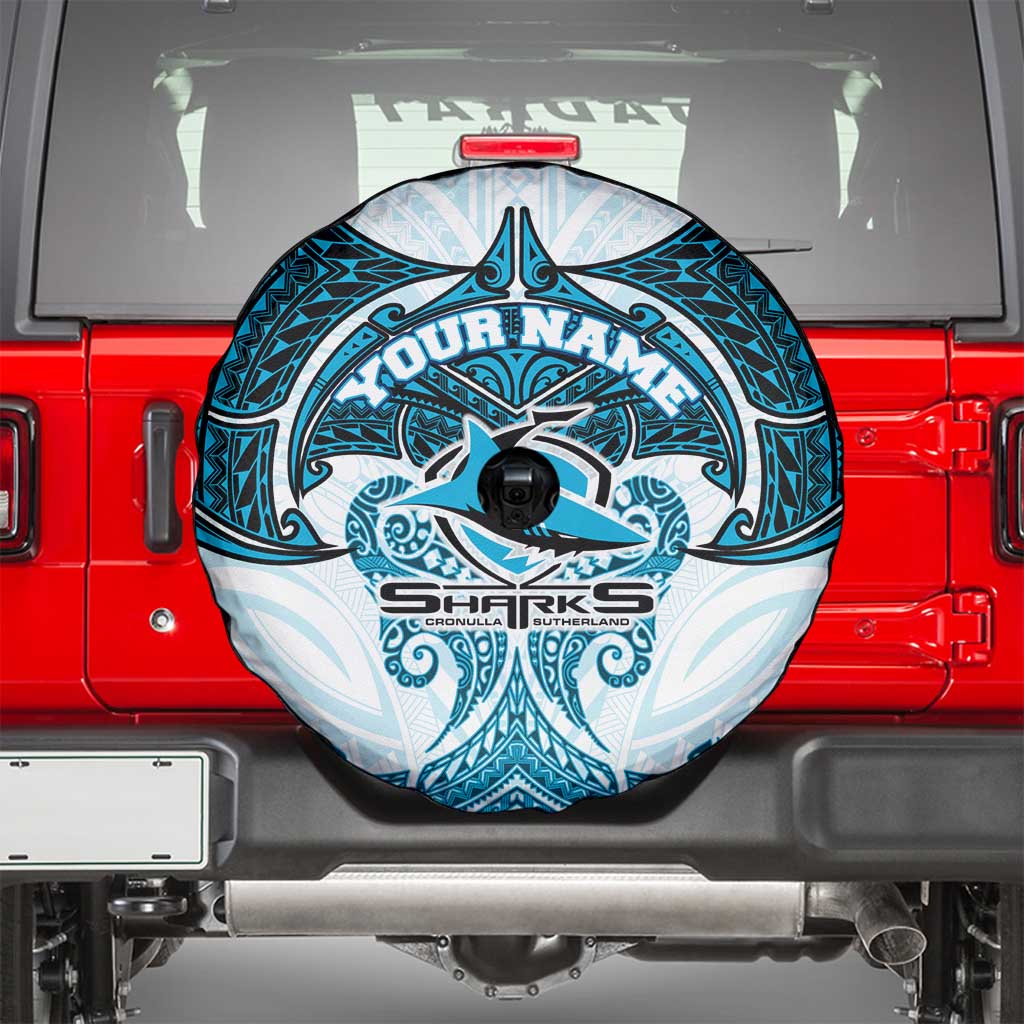Personalized Cronulla-Sutherland Sharks Spare Tire Cover Polynesian Tribal Pattern Style