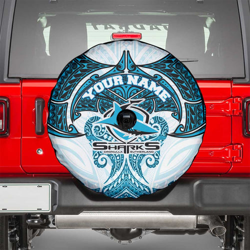 Personalized Cronulla-Sutherland Sharks Spare Tire Cover Polynesian Tribal Pattern Style