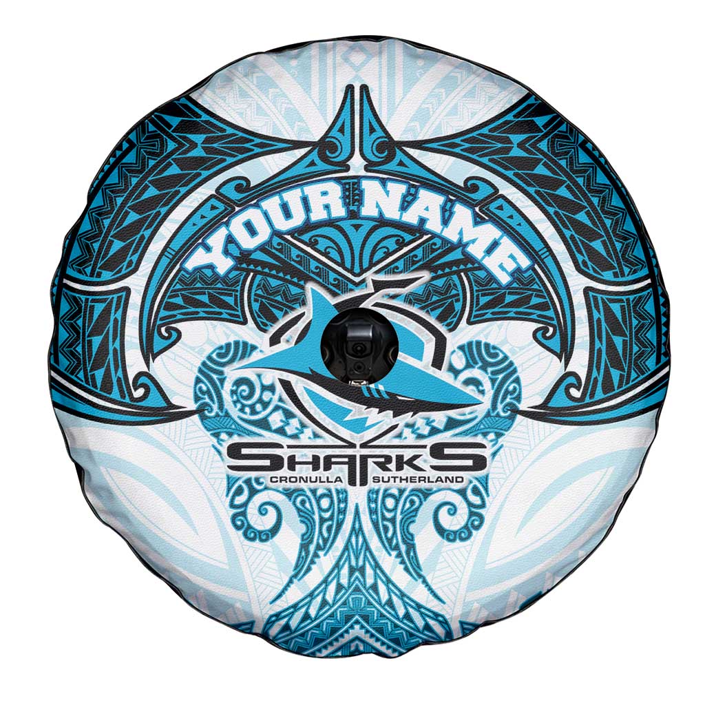 Personalized Cronulla-Sutherland Sharks Spare Tire Cover Polynesian Tribal Pattern Style