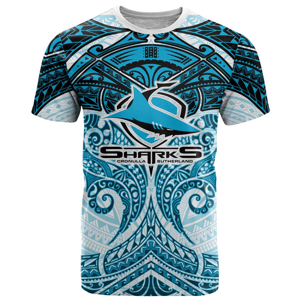 Personalized Cronulla-Sutherland Sharks T Shirt Polynesian Tribal Pattern Style