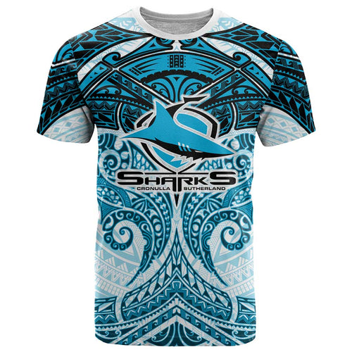 Personalized Cronulla-Sutherland Sharks T Shirt Polynesian Tribal Pattern Style
