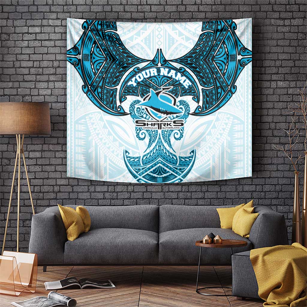 Personalized Cronulla-Sutherland Sharks Tapestry Polynesian Tribal Pattern Style