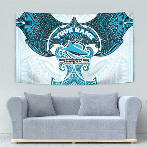 Personalized Cronulla-Sutherland Sharks Tapestry Polynesian Tribal Pattern Style