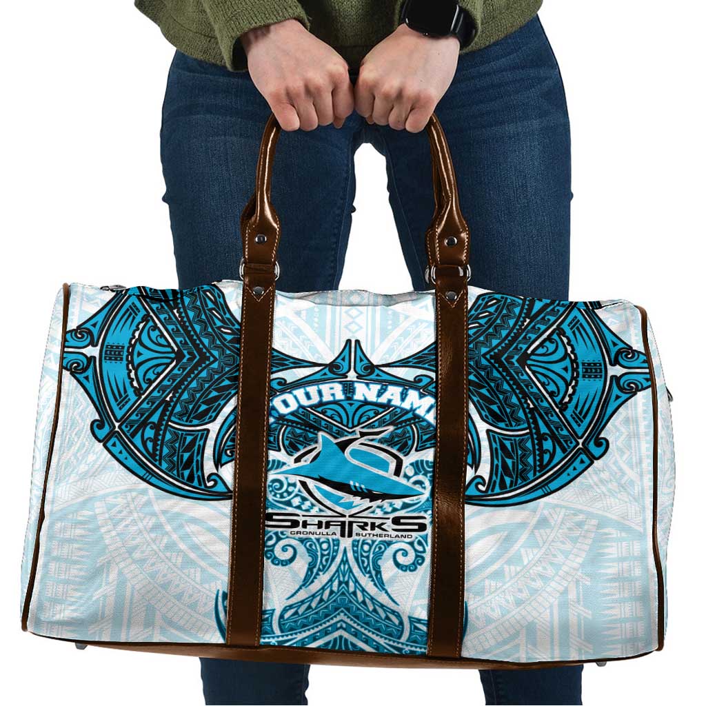 Personalized Cronulla-Sutherland Sharks Travel Bag Polynesian Tribal Pattern Style