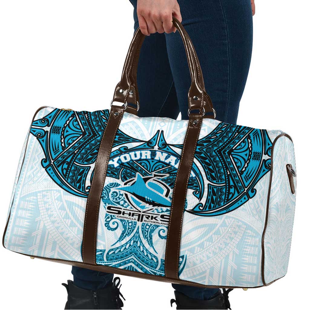 Personalized Cronulla-Sutherland Sharks Travel Bag Polynesian Tribal Pattern Style