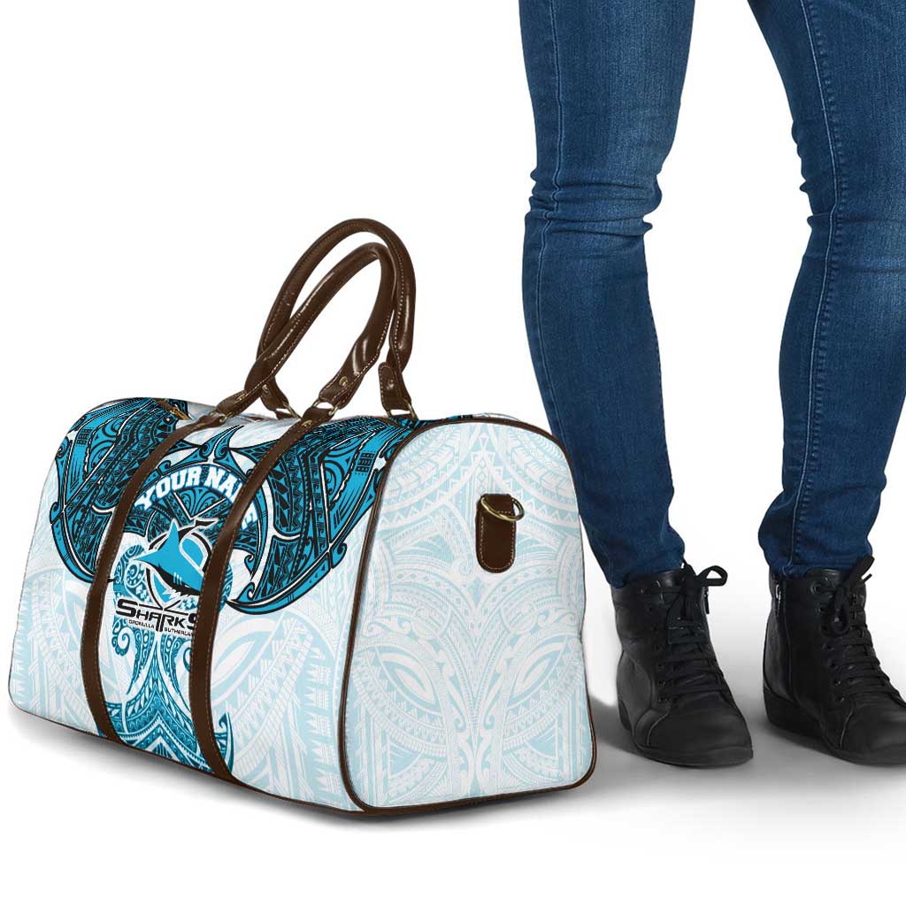 Personalized Cronulla-Sutherland Sharks Travel Bag Polynesian Tribal Pattern Style