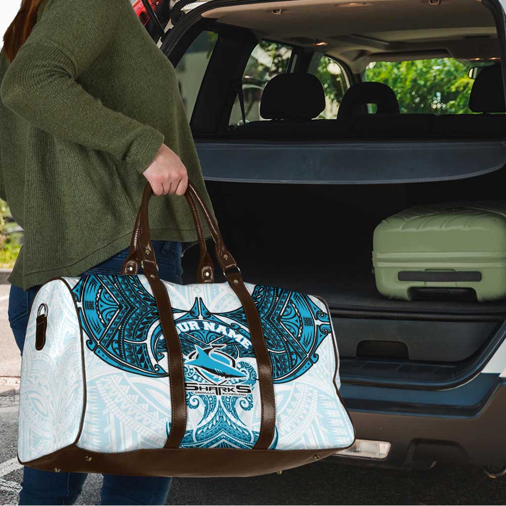 Personalized Cronulla-Sutherland Sharks Travel Bag Polynesian Tribal Pattern Style