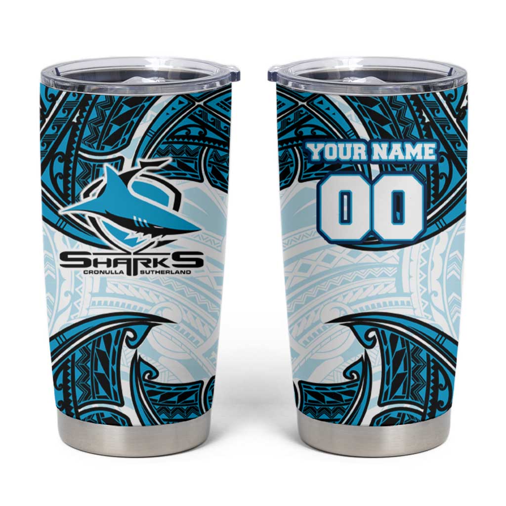 Personalized Cronulla-Sutherland Sharks Tumbler Cup Polynesian Tribal Pattern Style