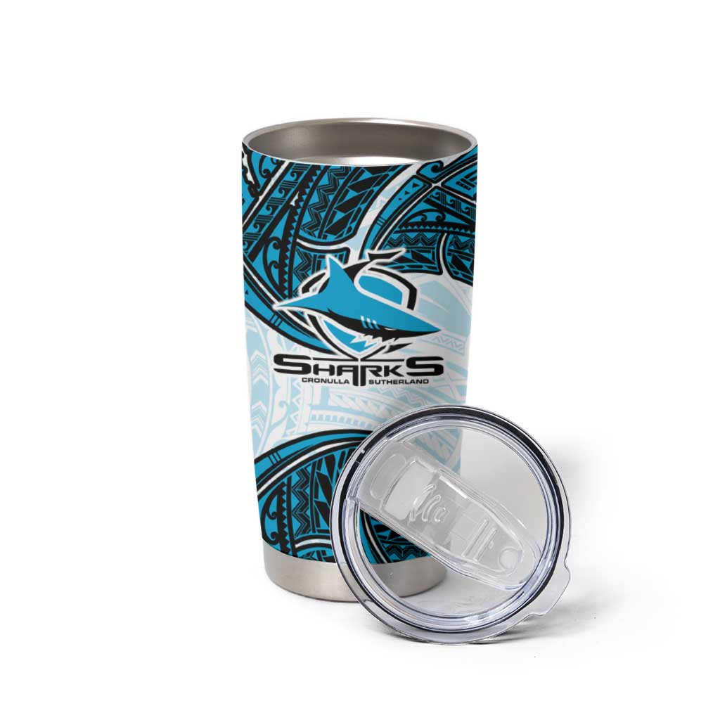 Personalized Cronulla-Sutherland Sharks Tumbler Cup Polynesian Tribal Pattern Style