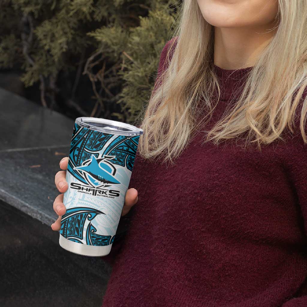 Personalized Cronulla-Sutherland Sharks Tumbler Cup Polynesian Tribal Pattern Style
