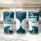 Personalized Cronulla-Sutherland Sharks Tumbler Cup Polynesian Tribal Pattern Style