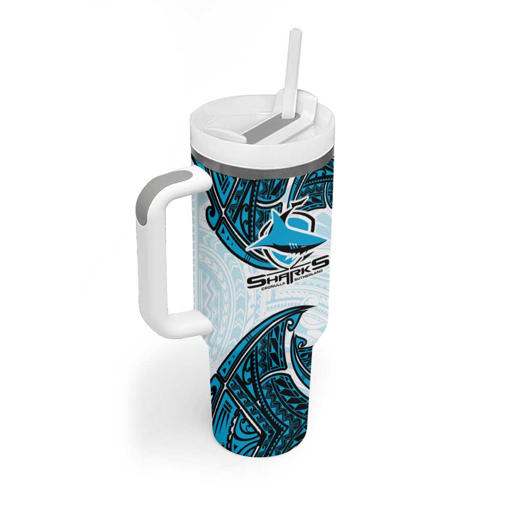 Personalized Cronulla-Sutherland Sharks Tumbler With Handle Polynesian Tribal Pattern Style