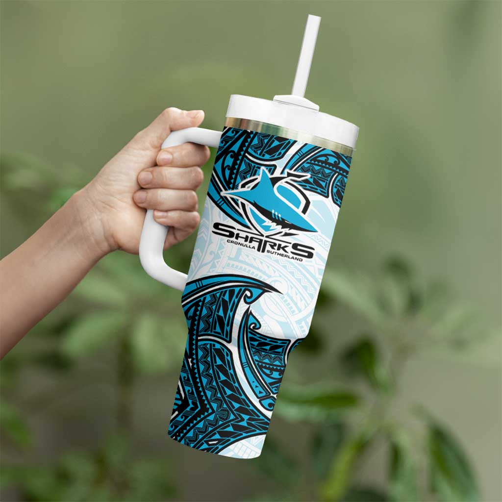 Personalized Cronulla-Sutherland Sharks Tumbler With Handle Polynesian Tribal Pattern Style