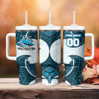 Personalized Cronulla-Sutherland Sharks Tumbler With Handle Polynesian Tribal Pattern Style