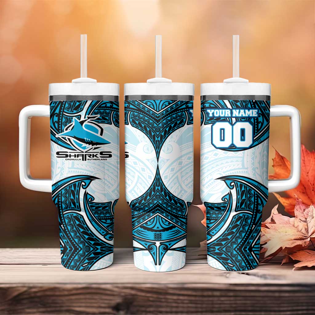 Personalized Cronulla-Sutherland Sharks Tumbler With Handle Polynesian Tribal Pattern Style