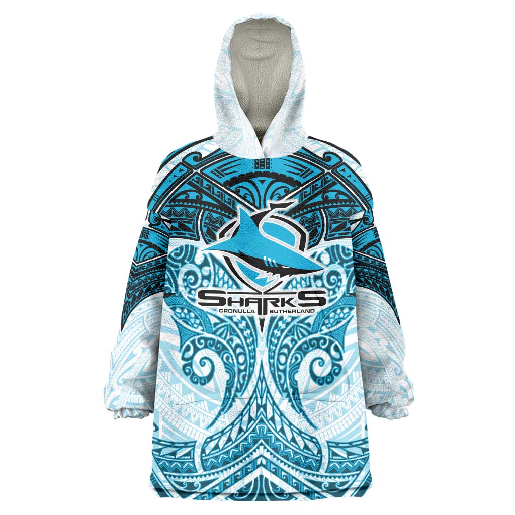 Personalized Cronulla-Sutherland Sharks Wearable Blanket Hoodie Polynesian Tribal Pattern Style