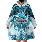 Personalized Cronulla-Sutherland Sharks Wearable Blanket Hoodie Polynesian Tribal Pattern Style