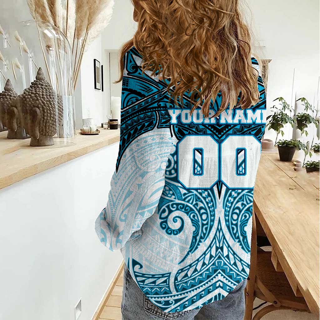 Personalized Cronulla-Sutherland Sharks Women Casual Shirt Polynesian Tribal Pattern Style