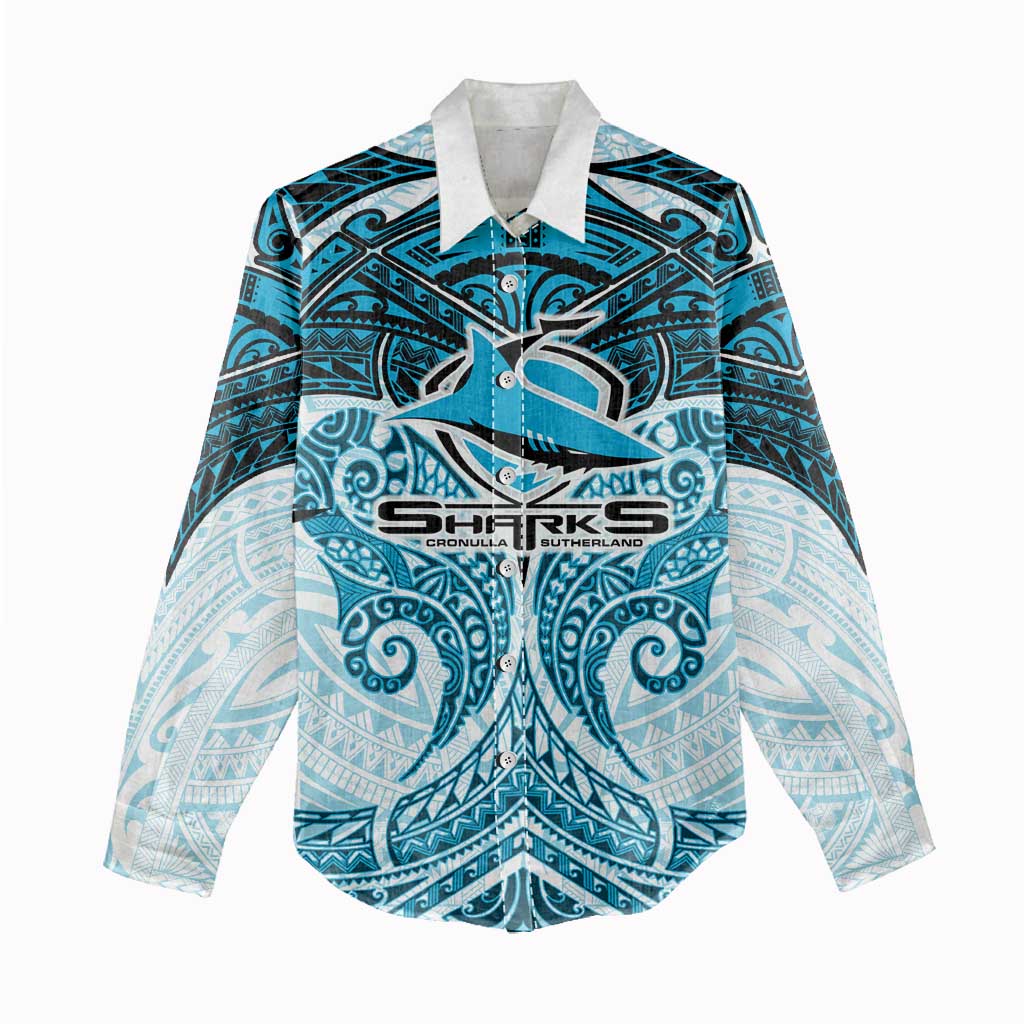 Personalized Cronulla-Sutherland Sharks Women Casual Shirt Polynesian Tribal Pattern Style