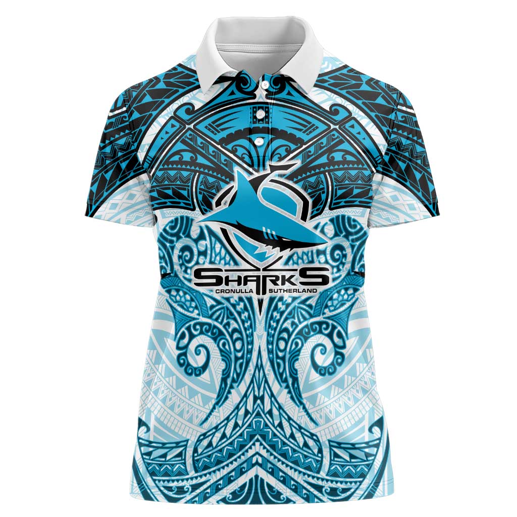 Personalized Cronulla-Sutherland Sharks Women Polo Shirt Polynesian Tribal Pattern Style