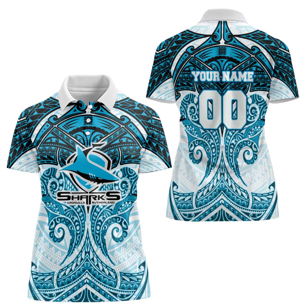 Personalized Cronulla-Sutherland Sharks Women Polo Shirt Polynesian Tribal Pattern Style