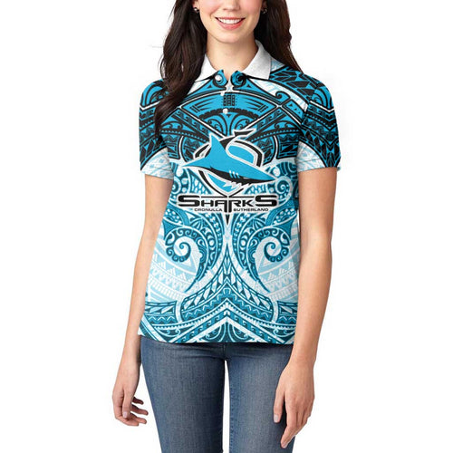 Personalized Cronulla-Sutherland Sharks Women Polo Shirt Polynesian Tribal Pattern Style