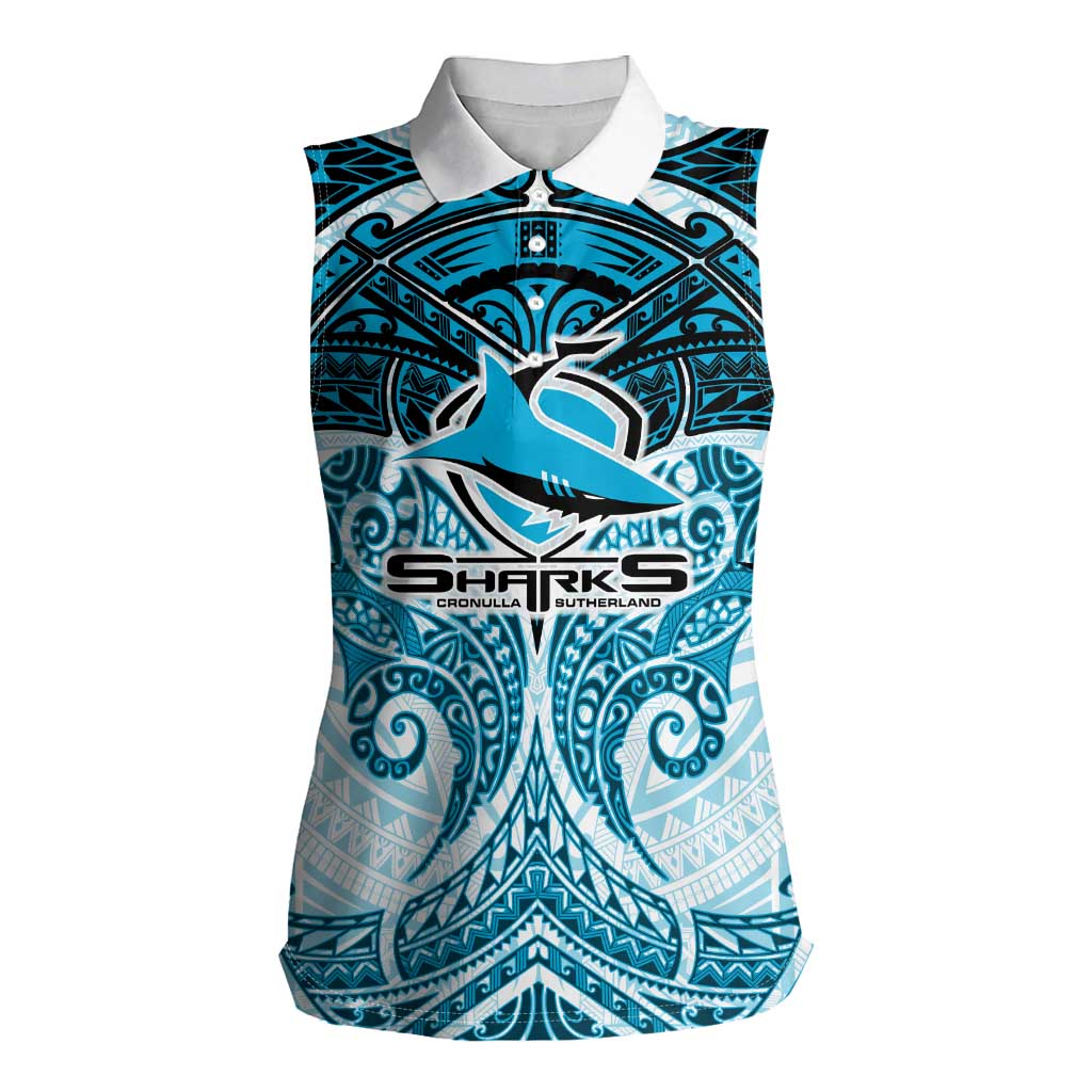 Personalized Cronulla-Sutherland Sharks Women Sleeveless Polo Shirt Polynesian Tribal Pattern Style