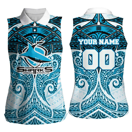 Personalized Cronulla-Sutherland Sharks Women Sleeveless Polo Shirt Polynesian Tribal Pattern Style