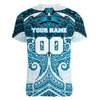 Personalized Cronulla-Sutherland Sharks Women V-Neck T-Shirt Polynesian Tribal Pattern Style