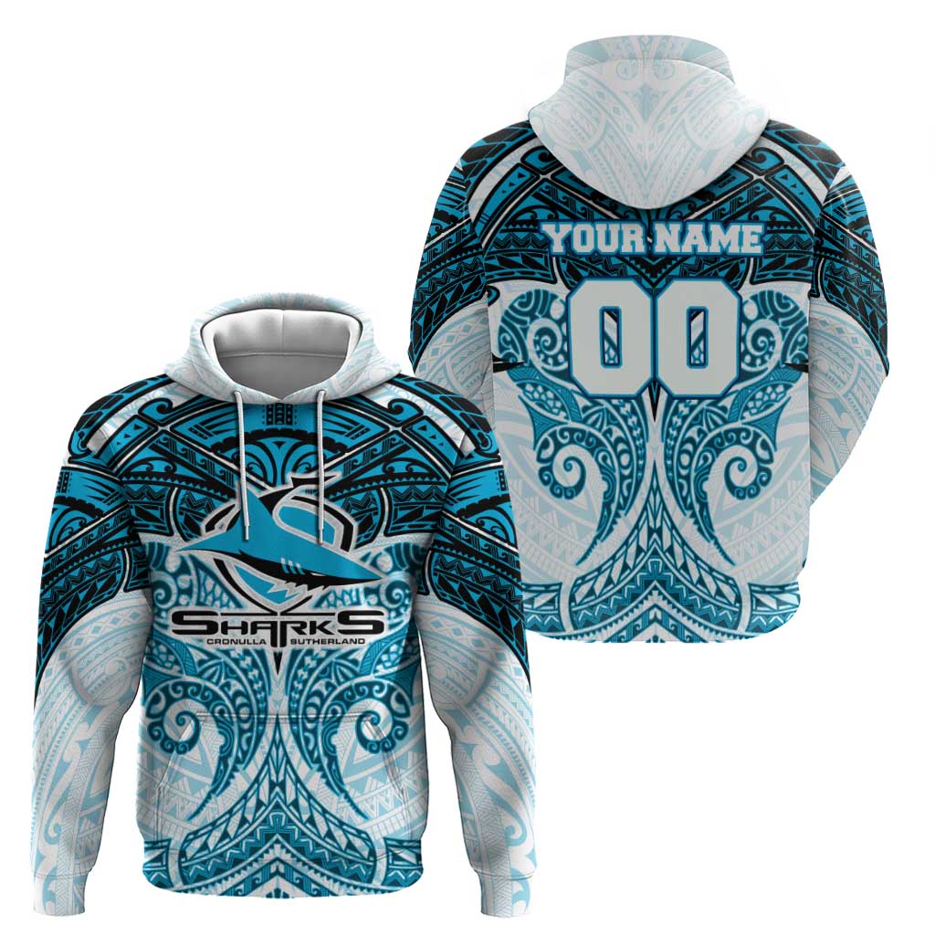 Personalized Cronulla-Sutherland Sharks Zip Hoodie Polynesian Tribal Pattern Style