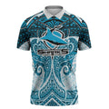 Personalized Cronulla-Sutherland Sharks Zipper Polo Shirt Polynesian Tribal Pattern Style