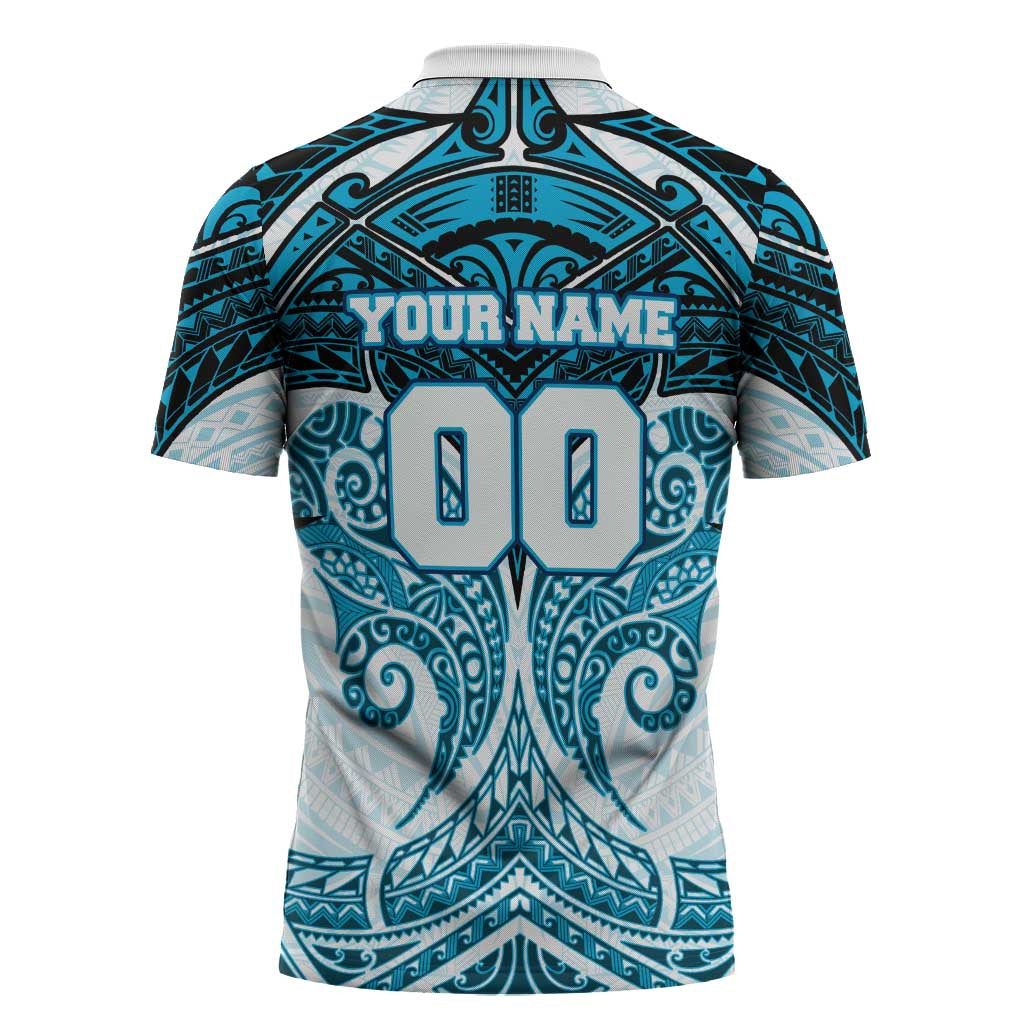 Personalized Cronulla-Sutherland Sharks Zipper Polo Shirt Polynesian Tribal Pattern Style