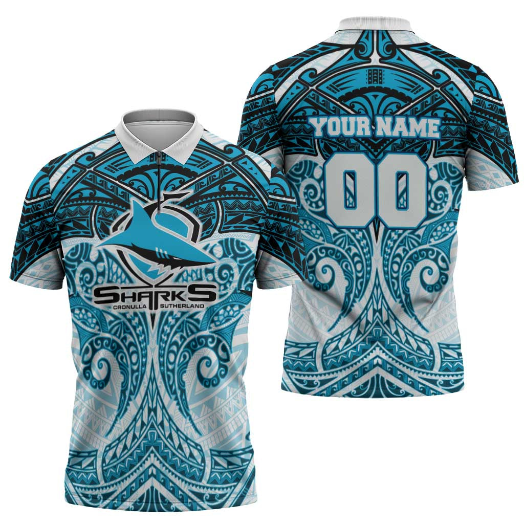 Personalized Cronulla-Sutherland Sharks Zipper Polo Shirt Polynesian Tribal Pattern Style