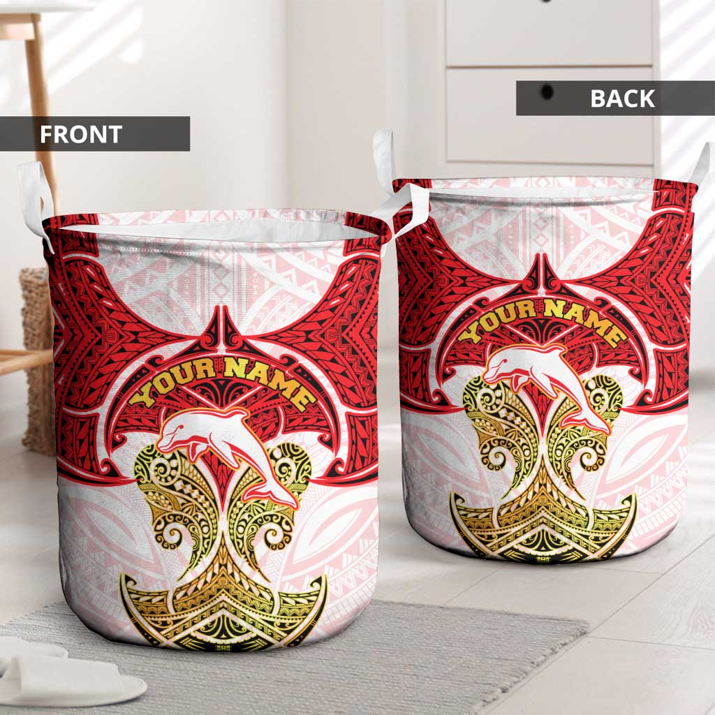 Personalized Dolphins Laundry Basket Polynesian Tribal Pattern Style