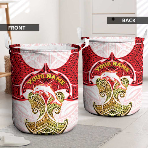 Personalized Dolphins Laundry Basket Polynesian Tribal Pattern Style